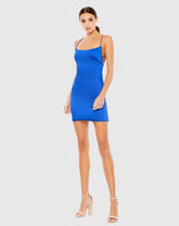 Satin Lace Up Back Sleeveless Mini Dress